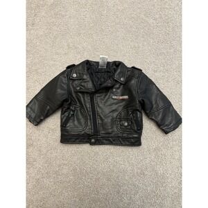 Harley Davidson Black Faux Leather Embroidered Upwing Motorcycle Jacket 18M